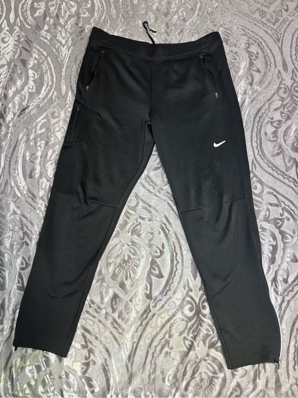 Nike Dri-FIT Pants Mens Medium Black Running Leggings Zip Pocket X-Large Reflect